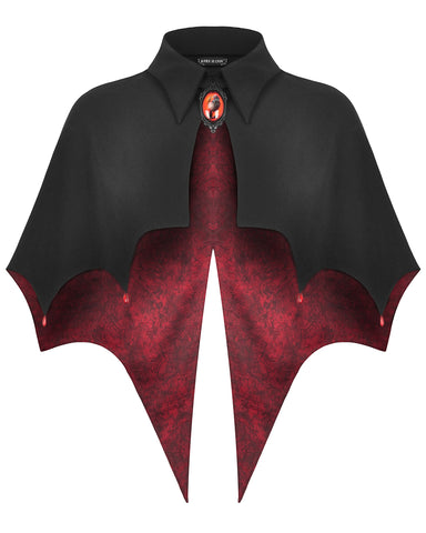 Dark In Love Womens Gothic Batwing Cameo Capelet Shrug - Black & Red