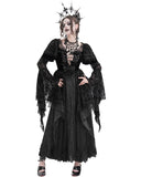 Eva Lady Womens Long Dark Gothic Velvet Lace Up Ball Gown Maxi Dress - Black