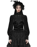 Dark In Love Womens Gothic Baroque Jacquard Velvet Lace Applique Blouse Top