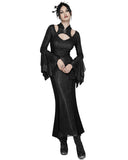 Punk Rave Womens Long Gothic Fitted Maxi Dress With Mesh Contrast - Black