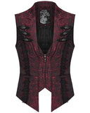 Punk Rave Mens Gothic Jacquard Rose Lace Applique Waistcoat Vest - Red