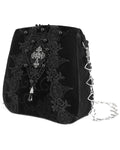 Devil Fashion Womens Gothic Crucifix Lace Applique Handbag - Black Velvet