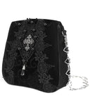 Devil Fashion Womens Gothic Crucifix Lace Applique Handbag - Black Velvet