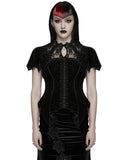 Punk Rave Womens Gorgeous Gothic Embossed Rose Velvet & Lace Blouse Top
