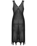 Punk Rave Womens Apocalyptic Gothic Techwear Crochet Knit Dress