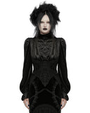 Punk Rave Womens Victorian Gothic Velvet Blouse Top With Lace Contrast