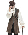 Devil Fashion Elphinstone Mens Long Steampunk Waistcoat Vest - Brown