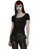 Punk Rave Womens Gothic Studded & Slashed Mesh Inset Tee