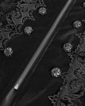 Devil Fashion Mens Long Gothic Victorian Damask Velvet Coat - Black