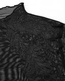 Punk Rave Womens Gothic Lolita Sheer Mesh Lace Petals Applique Blouse Top