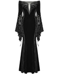 Punk Rave Womens Long Gothic Off Shoulder Maxi Dress With Devore Velvet Contrasts