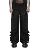 Punk Rave Mens Dark Gothic Cyberpunk Wide-Leg Strapping Pants