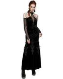 Punk Rave Womens Dark Regency Gothic Velvet & Mesh Evening Dress - Black