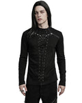 Punk Rave Mens Dark Punk Lace-Up Mesh Inset Top - Black