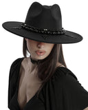 Punk Rave Daily Life Womens Gothic Beaded Wide Brim Fedora Hat - Black & Red