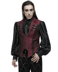 Punk Rave Mens Gothic Jacquard Rose Lace Applique Waistcoat Vest - Red