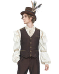 Devil Fashion Mens Tennyson Striped Steampunk Waistcoat - Brown -