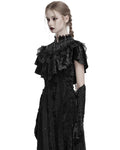 Punk Rave Daily Life Womens Long Gothic Crushed Velvet & Lace Bolero Cape - Black