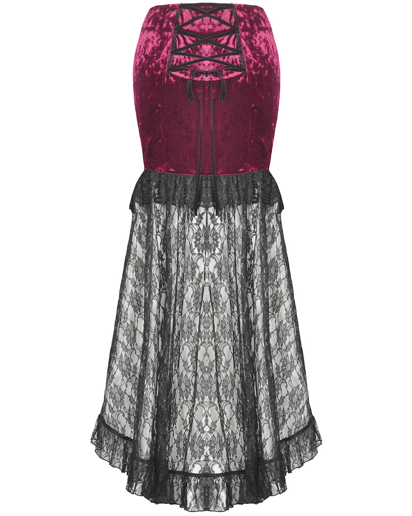 Dark In Love Long Gothic Vampire Crushed Velvet & Lace Fishtail Skirt Violent Delights Dark In Love Long Gothic Vampire Crushed Velvet & Lace Fishtail Skirt Violent Delights