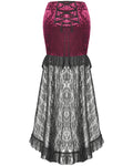Dark In Love Long Gothic Vampire Crushed Velvet & Lace Fishtail Skirt - Red & Black