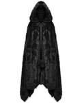 Punk Rave Womens Long Gothic Faux Fur Asymmetric Hooded Winter Cloak - Black