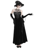 Eva Lady Womens Long Victorian Gothic Velvet & Lace Fringed Ballgown Dress