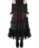 Dark In Love Womens Long Gothic Spliced Lace Maxi Skirt - Red & Black