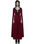 Punk Rave Womens Long Gothic Rose Velvet Flared Split Sleeve Maxi Dress - Red