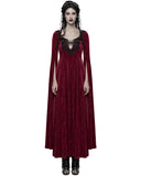 Punk Rave Womens Long Gothic Rose Velvet Flared Split Sleeve Maxi Dress - Red
