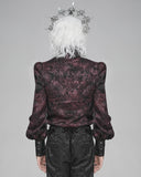 Devil Fashion Mens Dark Gothic Aristocrat Studded Jacquard Dress Shirt - Red & Black