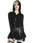 Dark In Love Womens Dark Punk Twisted Laster Cut Hooded Top