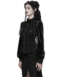 Punk Rave Womens Elegant Gothic Striped Velvet & Lace Applique Blouse Top - Black
