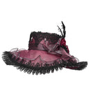 Devil Fashion Womens Baroque Gothic Rose Wide Brim Mourning Hat - Red & Black