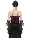 Dark In Love Womens Elegant Gothic Flocked Ivy Cami Corset Top - Red & Black