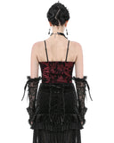 Dark In Love Womens Elegant Gothic Flocked Ivy Cami Corset Top - Red & Black