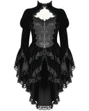 Dark In Love Womens Victorian Gothic Velvet & Jacquard Tail Coat Frock Jacket