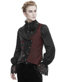 Devil Fashion Mens Gothic Aristocrat Embroidered Jacquard Waistcoat Vest - Black & Red