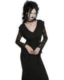 Punk Rave Womens Long Gothic Lace Sleeves Ruched Maxi Dress