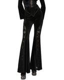 Punk Rave Womens Gothic Velvet & Lace Flared Leggings