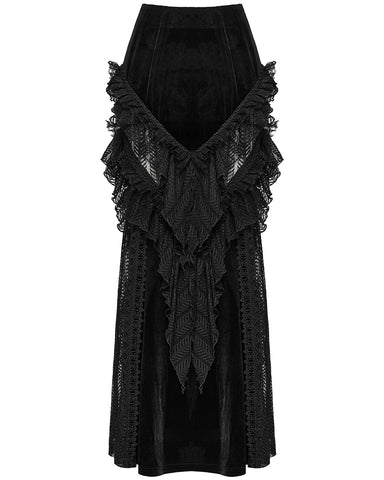 Punk Rave Womens Long Victorian Gothic Velvet & Lace Maxi Skirt
