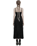 Punk Rave Daily Life Womens Long Gothic Crushed Velvet Applique Maxi Dress - Black