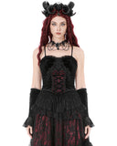 Dark In Love Womens Gothic Velvet & Lace Applique Corset Top - Black & Red