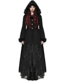 Dark In Love Womens Long Romantic Gothic Hooded Coat With Faux Fur Trims