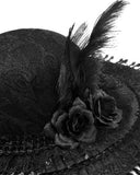 Dark In Love Womens Gothic Lace Feathered Rose Mourning Hat
