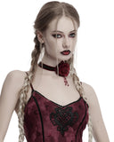 Punk Rave Daily Life Womens Gothic Burning Rose Choker Collar Necklace - Red