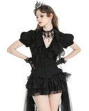 Dark In Love Womens Gothic Mesh Embellished Cravat Blouse Top