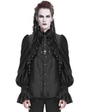 Devil Fashion Mens Gothic Vampire Beaded Crucifix Jacquard Dress Shirt - Black