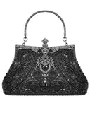 Dark In Love Womens Vintage Gothic Beaded Evening Bag