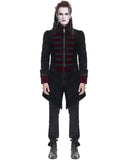 Devil Fashion Mens Gothic Aristocrat Paisley Velvet Coat - Black & Red