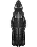 Dark In Love Womens Gothic Sorceress Sheer Floral Mesh Hooded Gown Dress